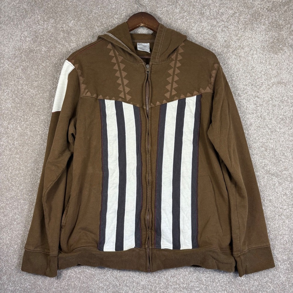 Assassins Creed Mens Brown Full Zip Hoodie XL Geometric Striped Fleece